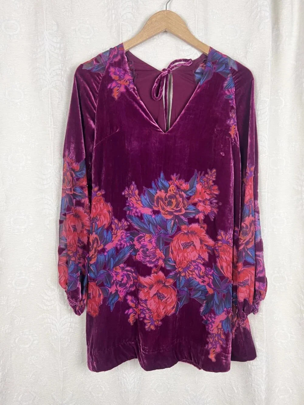 Free People Misha Velvet Burnout Dress Fuchsia pink purple floral A-line flowy S